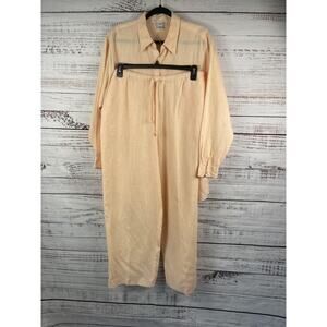 Real Clothes Shirt Pants Set Women's Large Beige 100% Linen Beach Lounge Casual